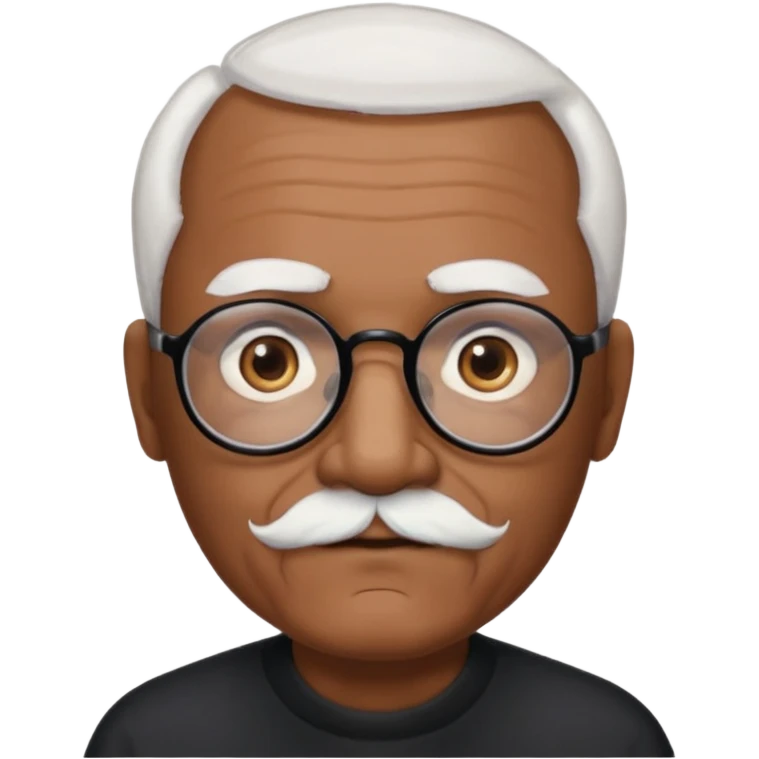 an elderly man with medium-dark skin tone, bald on top with short white hair at the sides, thick white eyebrows, large brown eyes, and wears black-framed glasses.
A small white beard emoji