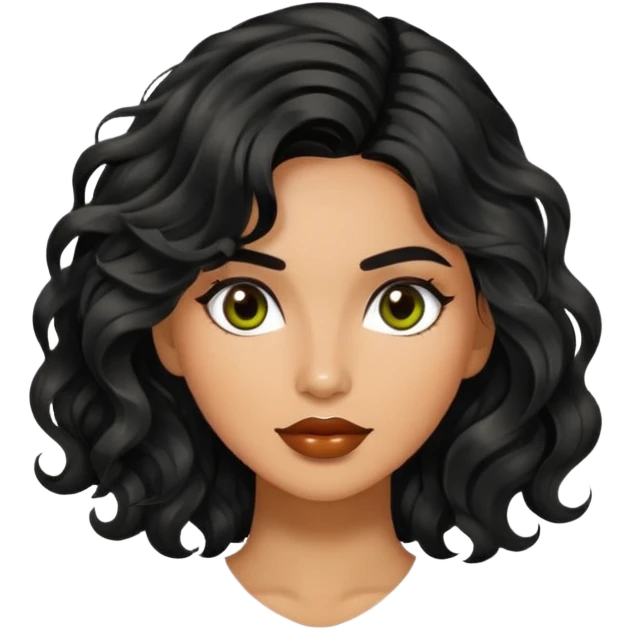 Alluring 1970's greek olive skin shiny black wavy textured tousled hair emoji