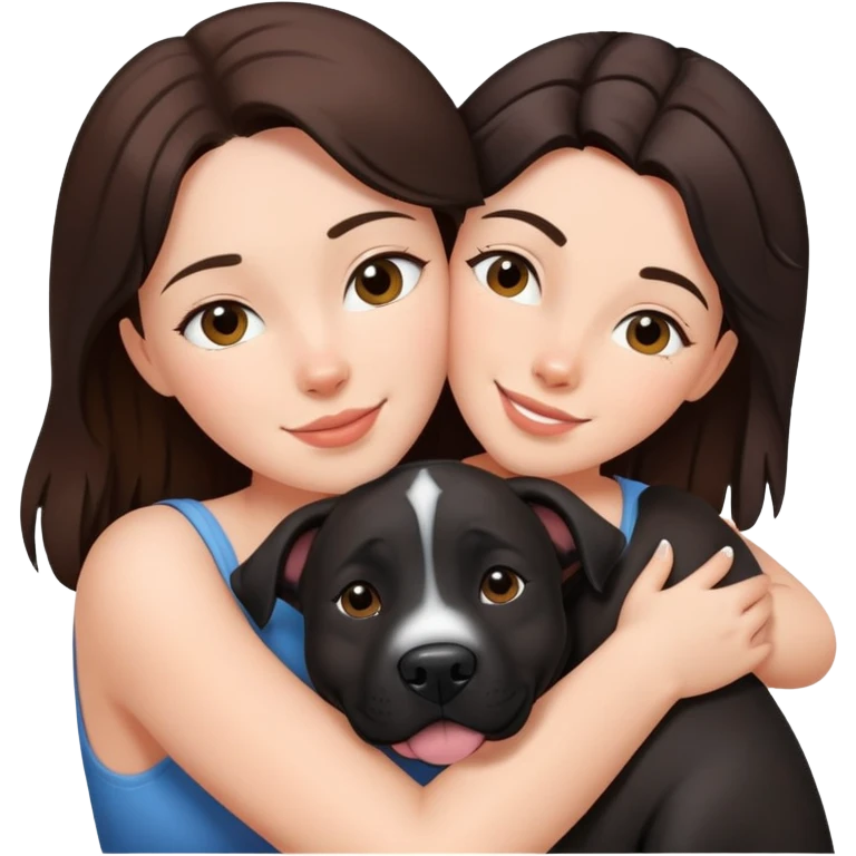Brunette hugging happy big black amstaff dog emoji