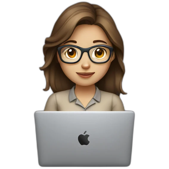 programmer girl with brown hair working with MacBook emoji