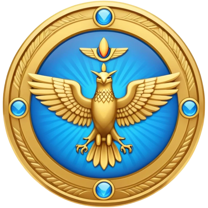 Colorful Faravahar symbol with gold disc and blue wings emoji