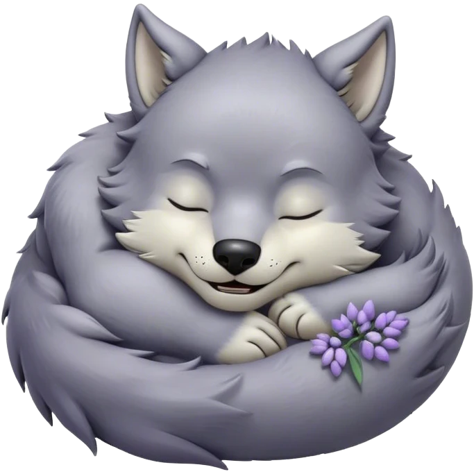Meme-Worthy Cute Sleeping Werewolf Portrait Emoji, with a cuddly, miniature lupine form in soft moonlit grays and silvers, head resting peacefully with gently closed dreamy eyes and a small, content smile, simplified yet irresistibly endearing, highly detailed with a soft glowing outline that captures the cozy, sleepy essence of a werewolf after frolicking under the full moon! emoji