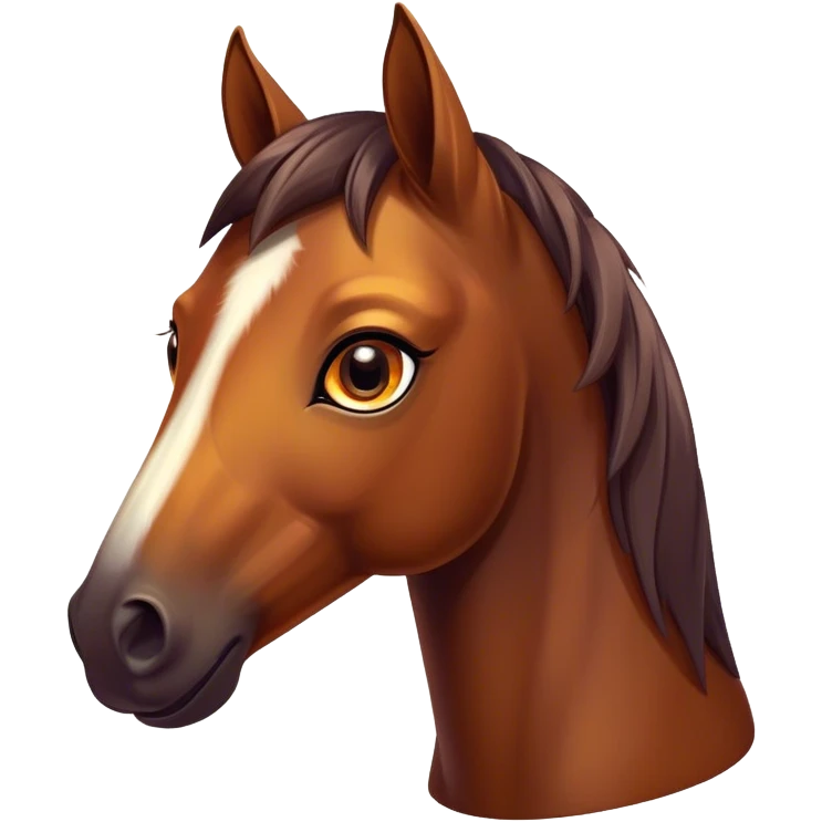 Cinematic Cute Bay Horse Portrait Emoji, Head tilted playfully and inquisitively, showcasing a glossy bay fur with a vibrant sheen and expressive amber eyes filled with curiosity, Simplified yet irresistibly adorable features, highly detailed, glowing with a warm, friendly glow, high shine, affectionate and spirited, stylized with a touch of whimsy, bright and endearing, soft glowing outline, capturing the essence of a mischievous yet loving horse, so playful it feels like it could prance out of the screen and into your arms! emoji