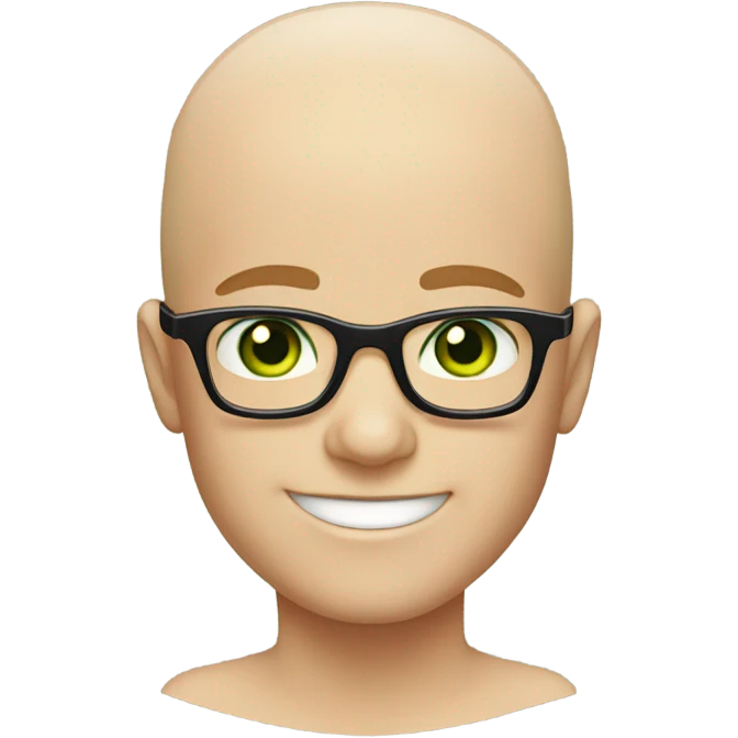 smiling bald boy with glasses and light green eyes emoji