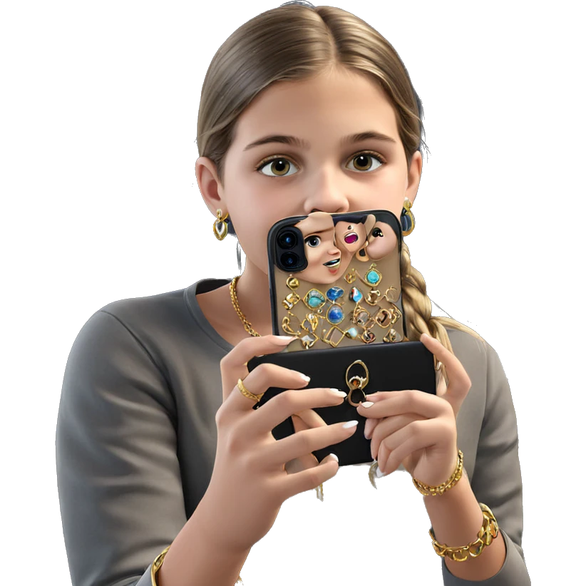 girl taking selfie with jewelry emoji