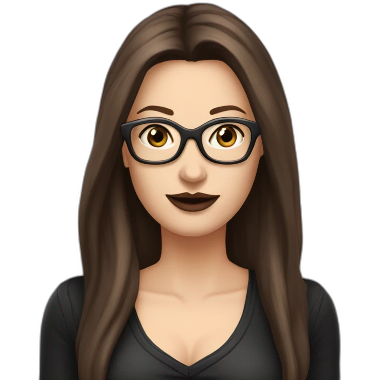 Sexy-Caucasian-Mum-woman-goth-long-brown-hair-dark-brown-eyes-standing-wearing-glasses-plus-size-upturned-nose emoji