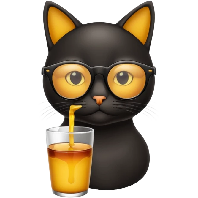 un gato negro con gafas de sol y un vaso de chupitos emoji