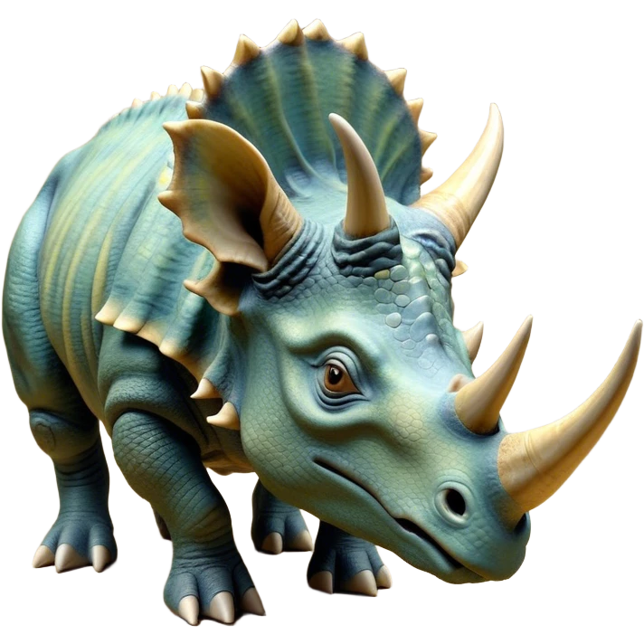 Beautiful and Majestic Triceratops Portrait Emoji, Head and body rendered in serene repose with a gentle, content smile, showcasing a robust, horned form with an intricately frilled head and eyes softly closed in tranquil repose, Simplified yet exquisitely endearing features, highly detailed, glowing with a soft, drowsy prehistoric light, high shine, relaxed and utterly majestic, stylized with an air of ancient splendor, soft glowing outline, capturing the essence of a beautiful and majestic Triceratops that embodies the timeless strength of the ancient world! emoji