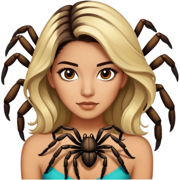 Attractive Mexican woman in her 20s with dark brown hair with blonde highlights, with a tarantula emoji