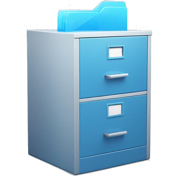 File cabinet with 3d glass icon folder with documents in blue color, clothing and data emoji