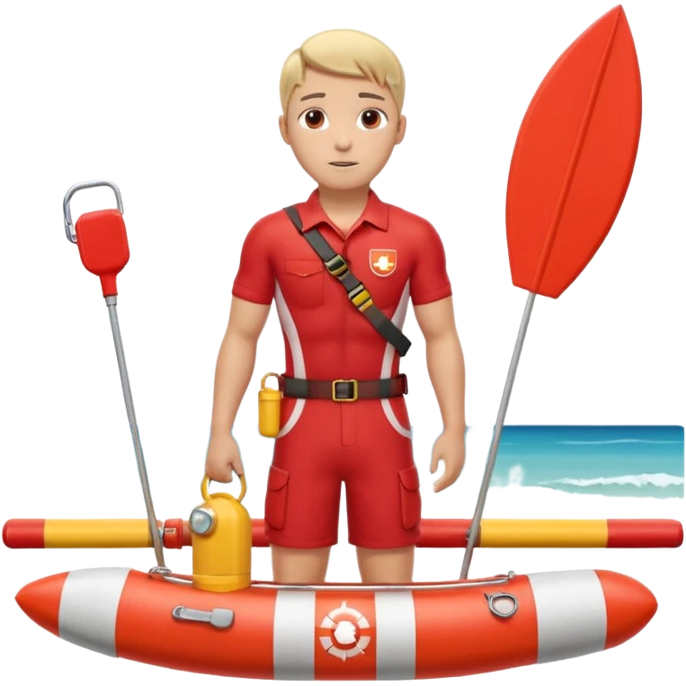 lifeguard portrait, head and shoulders only, wearing red lifeguard uniform, rescue whistle and buoy strap visible, confident alert expression, beach safety vibe, 3D cartoon, mobile game icon style, clean background, no text, no watermark
 emoji
