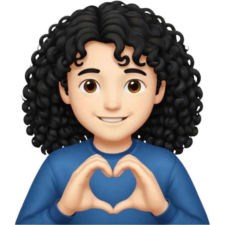 Un garçon beau qui fait un cœur avec des cheveux noir long et bouclé emoji