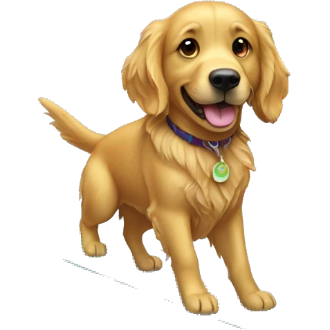Golden retriever riding surfboard emoji