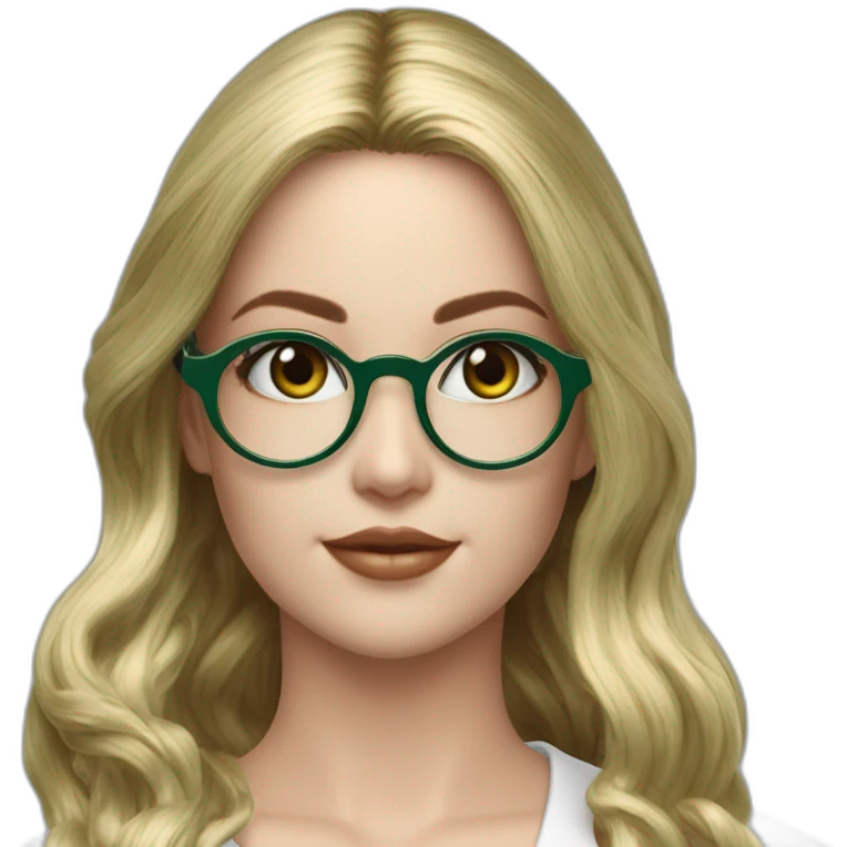 Mujer pelo largo liso negro usa lentes ovalados metálicos dorados usa uniforme médico verde es hermosa emoji