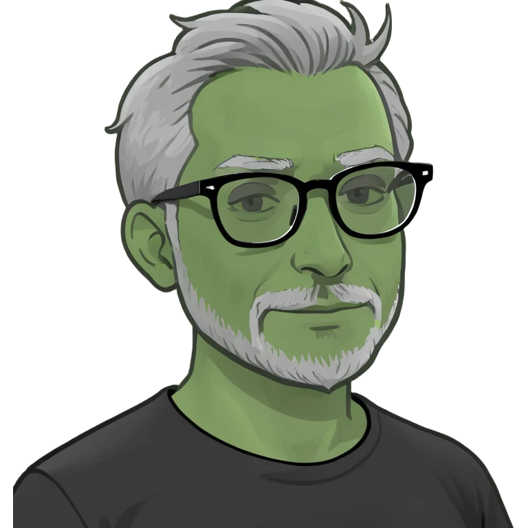 Indian man with grey hair,grey glasses, small beard and black t-shirt emoji