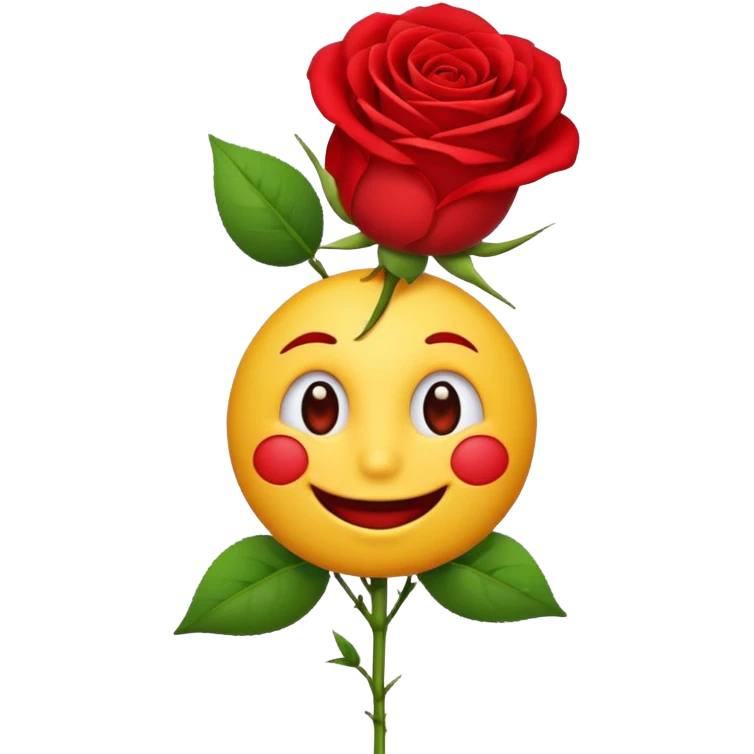 A charming emoji with a rose stem in the mouth and a red rose at the end of the stem emoji