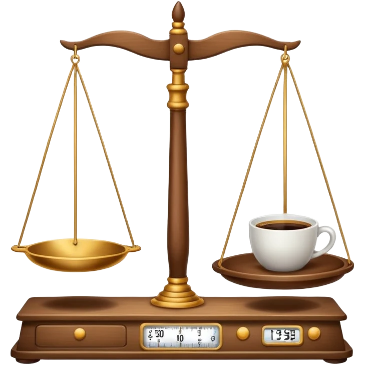 Simple balance scale with coffee on the strong side (left) and sleep/ bed on the weak side (right) emoji