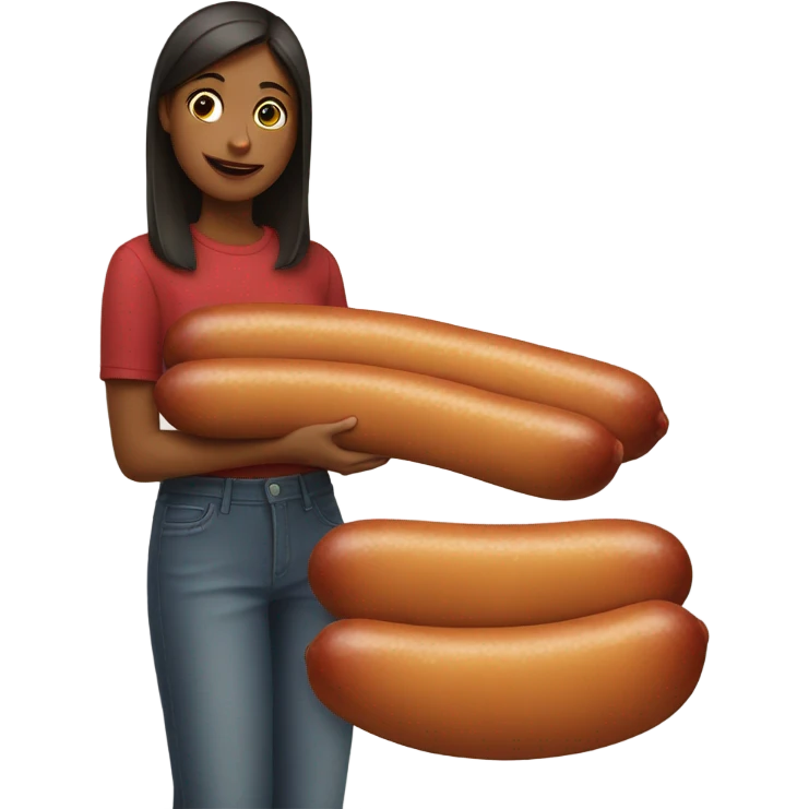 a girl holding a big sausage  emoji