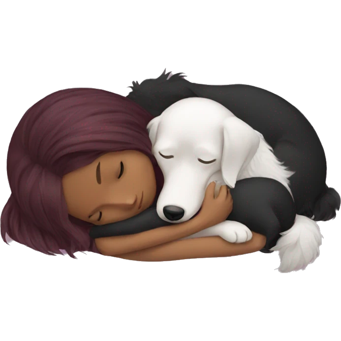 Dark red hair girl sleep with her maltese black dog emoji