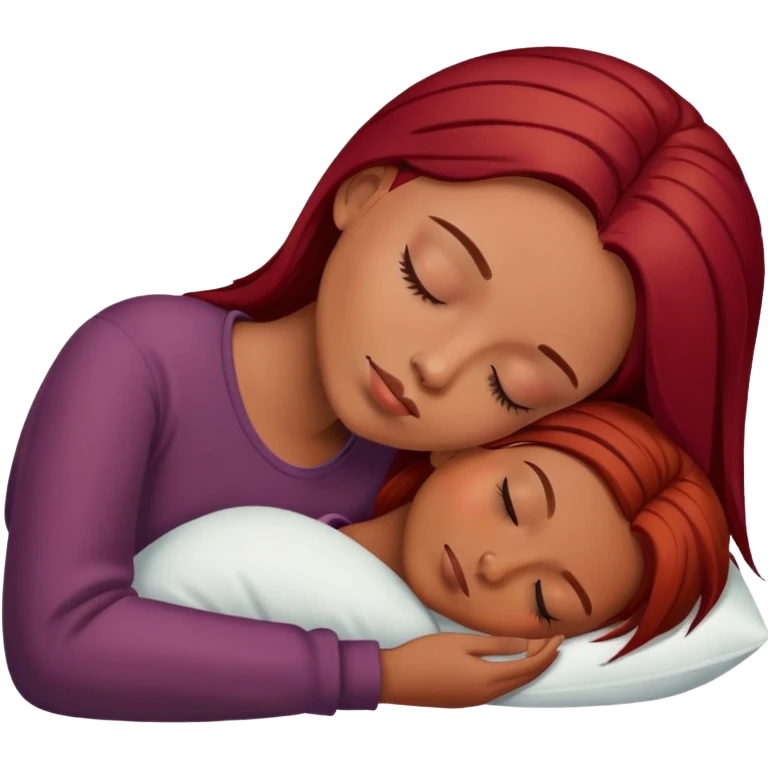 brown woman with straight dark red hair sleeping  emoji