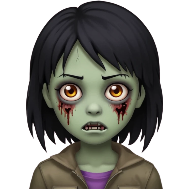 Girl, zombie, black hair, medium long, emo, shaggy, dark, spooky, creepy expression emoji