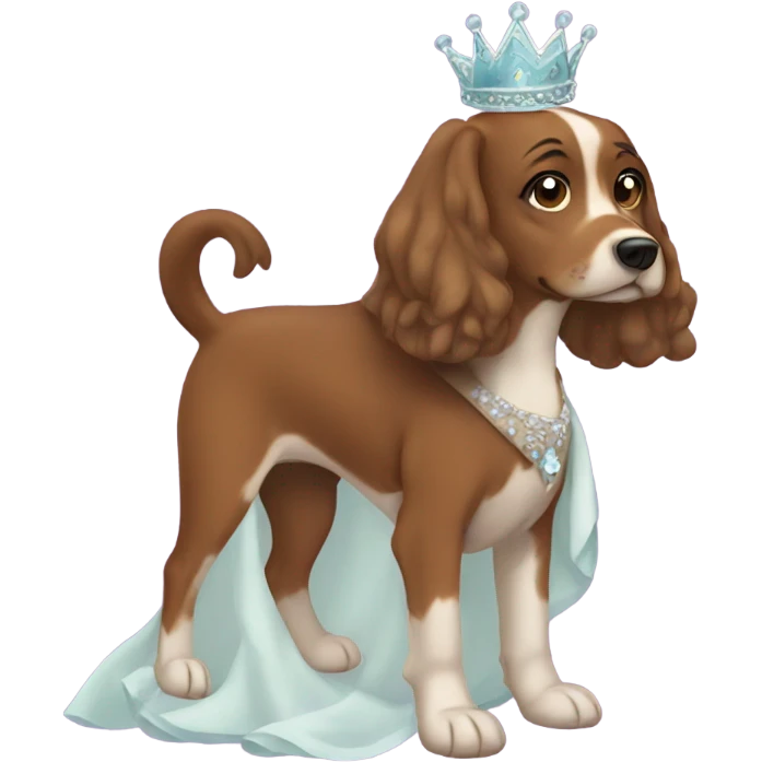 Brown mid sized dog wearing princess dress emoji