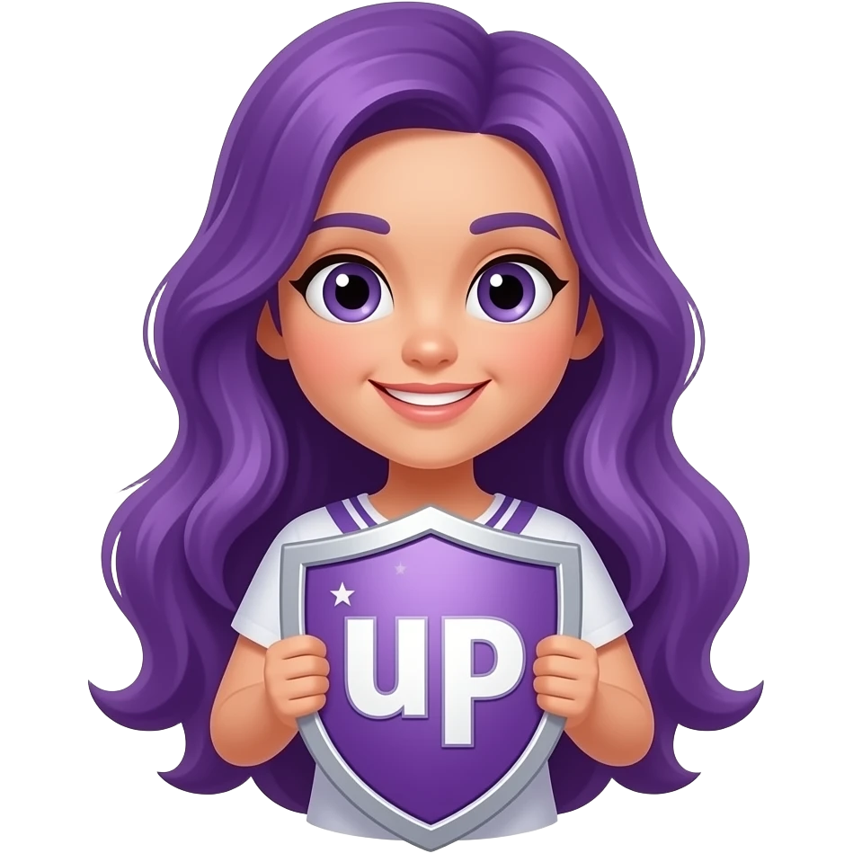 girl with long purple hair with cheer up birthday shield emoji