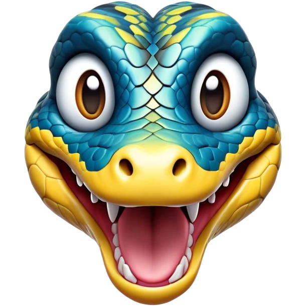 Cinematic Comical Python Portrait Emoji, Head tilted dramatically with an exaggeratedly shocked expression, featuring a robust, patterned body with wide, comically expressive eyes full of humorous disbelief, Simplified yet hilariously expressive features, highly detailed, glowing with a slightly sassy glow, high shine, dramatic yet playful, stylized with an air of quirky reptilian attitude, soft glowing outline, capturing the essence of a meme-worthy python that looks ready to side-eye its way into viral fame! emoji