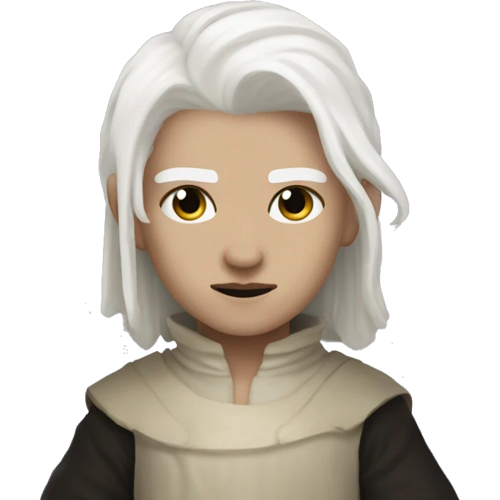a dungeons and dragons changeling with bone white skin and white medium length hair and black eyes and no mouth emoji