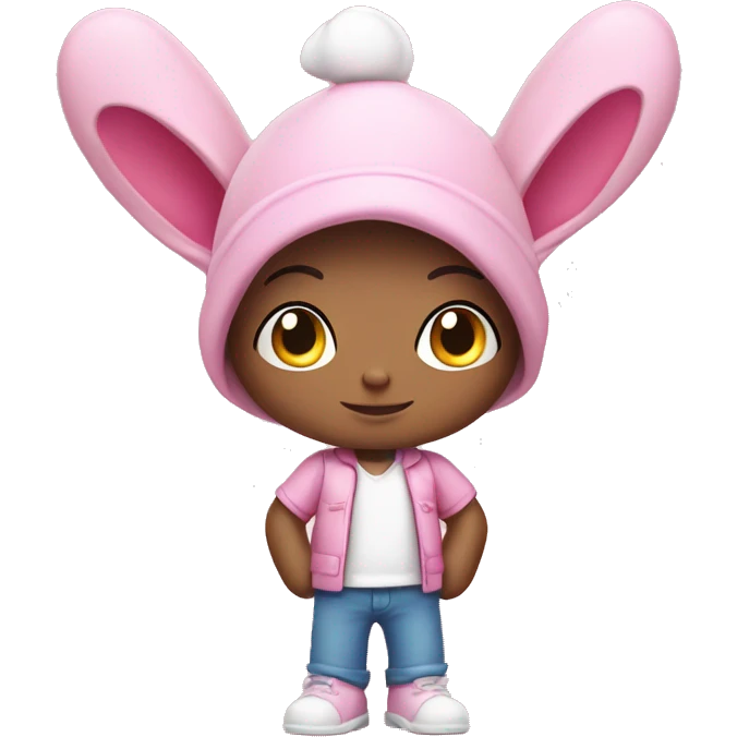 sonny angel figurine wearing pink bunny ear hat emoji