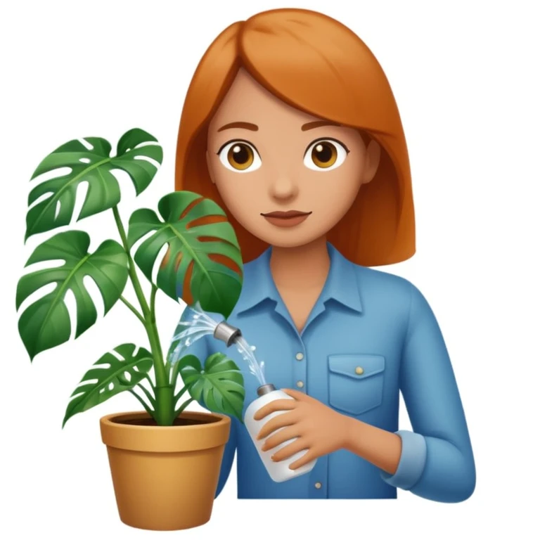 woman watering her monstera plant emoji