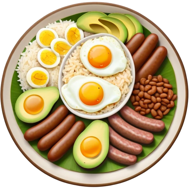 bandeja-paisa-cinematic-realistic-bandeja-paisa-dish-emoji,-depicted-as-a-hearty-platter-featuring-rice,-beans,-avocado-slices,-one-sausage,-a-perfectly-cooked-egg,-and-crispy-pork-crackle,-rendered-with-vivid-textures-and-robust,-inviting- emoji