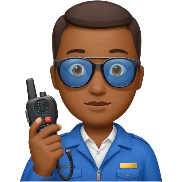 school security, blue cloth, sun glasses, holding walkie-talkie emoji