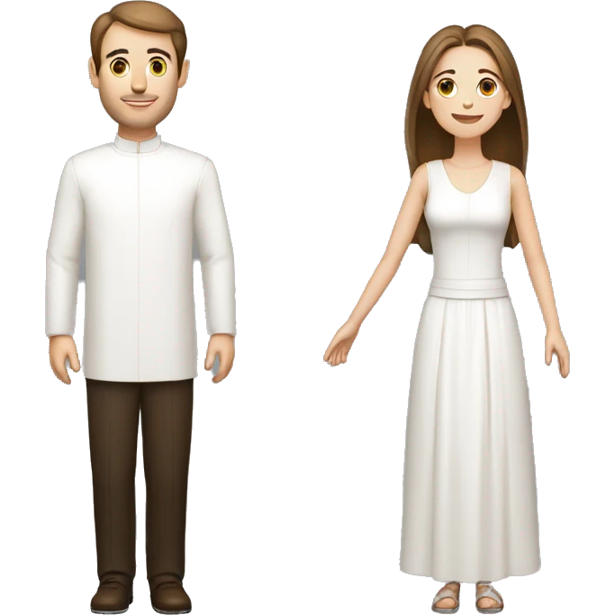 couple of people, white, man of medium height, woman thin, both have brown hair, full figure, he is a priest, she is a dancer emoji