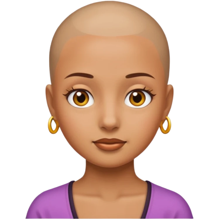 A girl tan skin face emoji with skin head styled. emoji