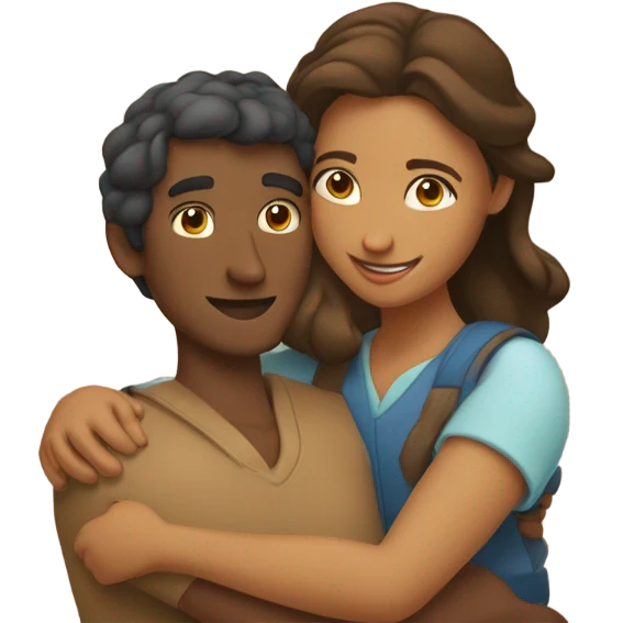 couple hug with warm smiles brown woman brown man emoji