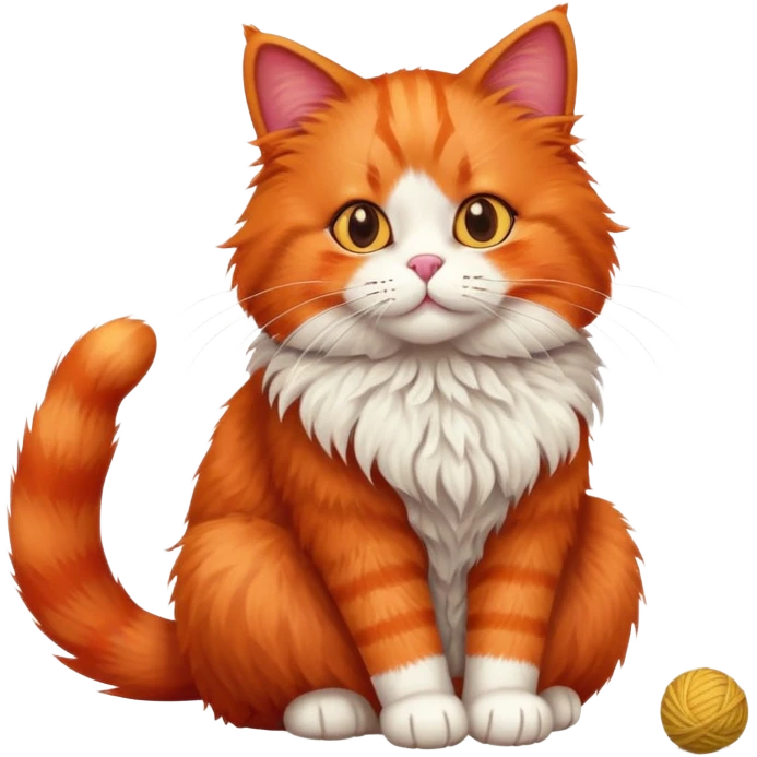red cat full body sitting with a wool ball emoji