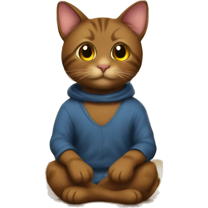 A brown cat sits by the books emoji