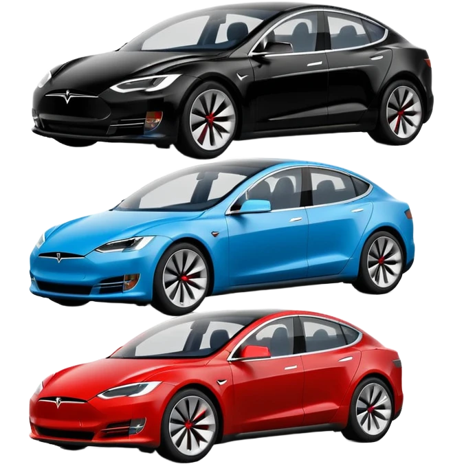 group of 4 Tesla cars emoji style emoji
