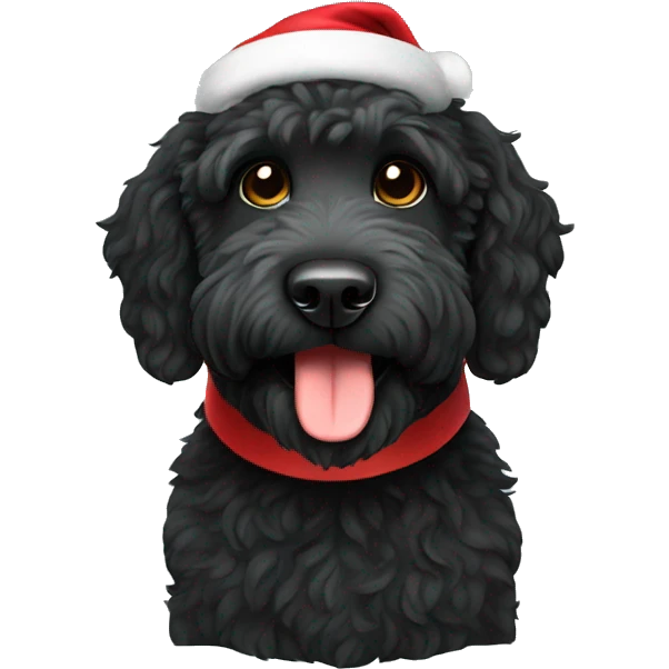 Black Labradoodle wearing Santa hat emoji