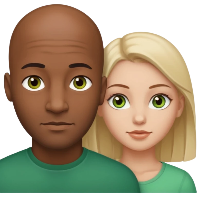 Black bald guy with brown eyes & a white girl brown hair with green eyes  emoji