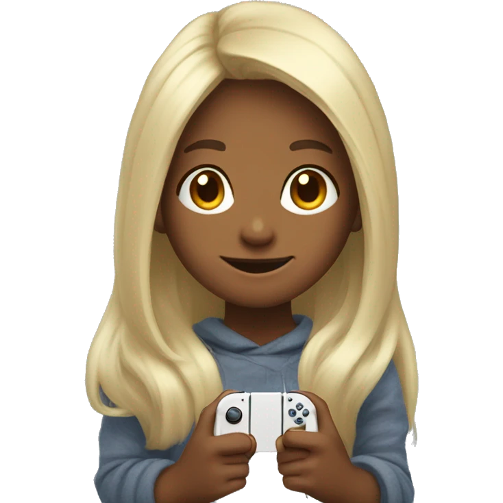 Long hair girl playing switch games cozy  emoji