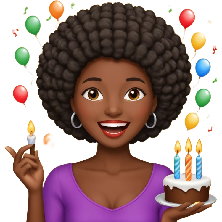 Classic mustang dark women with short Afro sing happy birthday emoji