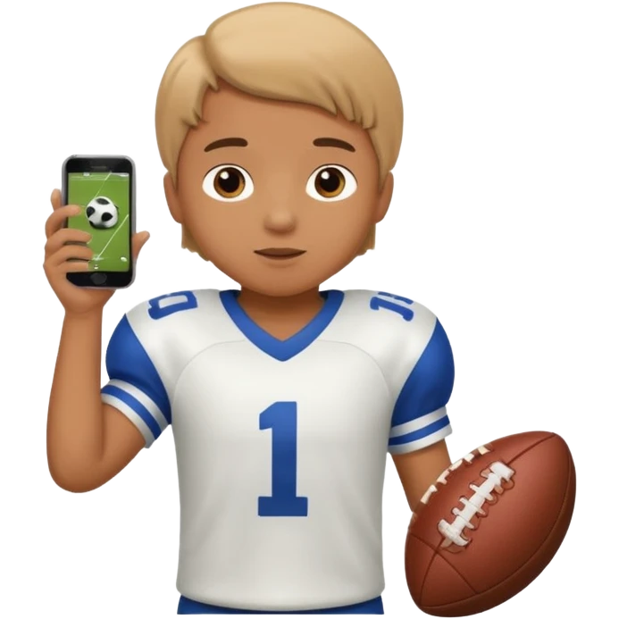 A child holds a phone in his hands and plays football at the same time emoji