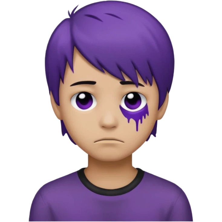 Normal emoji head, but with emo hair and black and purple paint around the eyes like an emo. And it’s looking sad. A boy  emoji