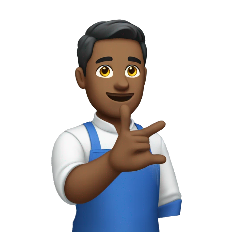guy in a blue apron waves his hand emoji