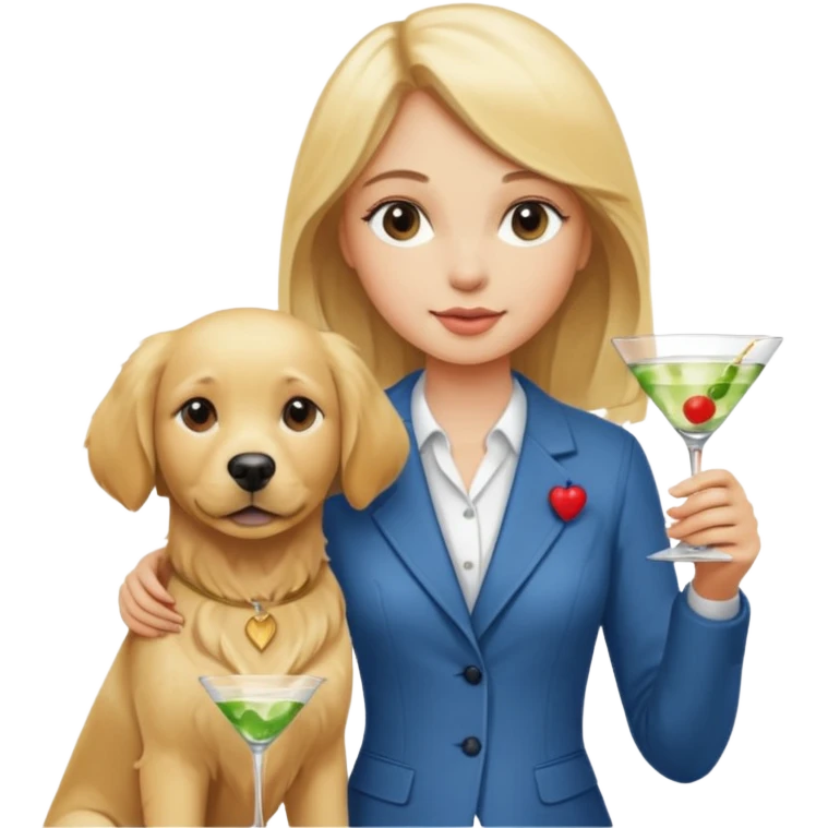Birthday blonde girl holding a martini stamfing near a golden retriever  emoji