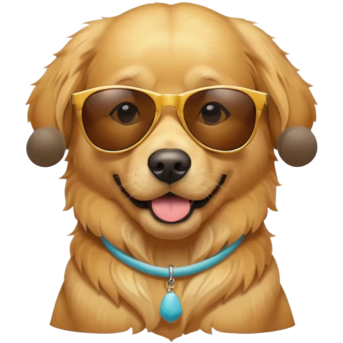 a golden retriever wearing sunglasses on a beach emoji