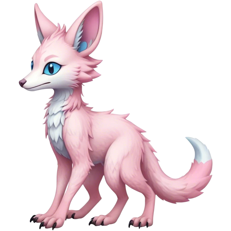 Feral Rare Fantasy cute pastel pink Vernid-Sergal-Trico-species by LiLaiRa, markings, full body, 4 legs emoji