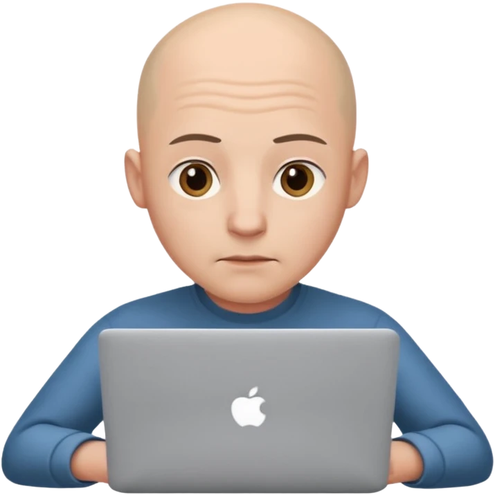 bald young guy with MacBook no wrinkle on face emoji